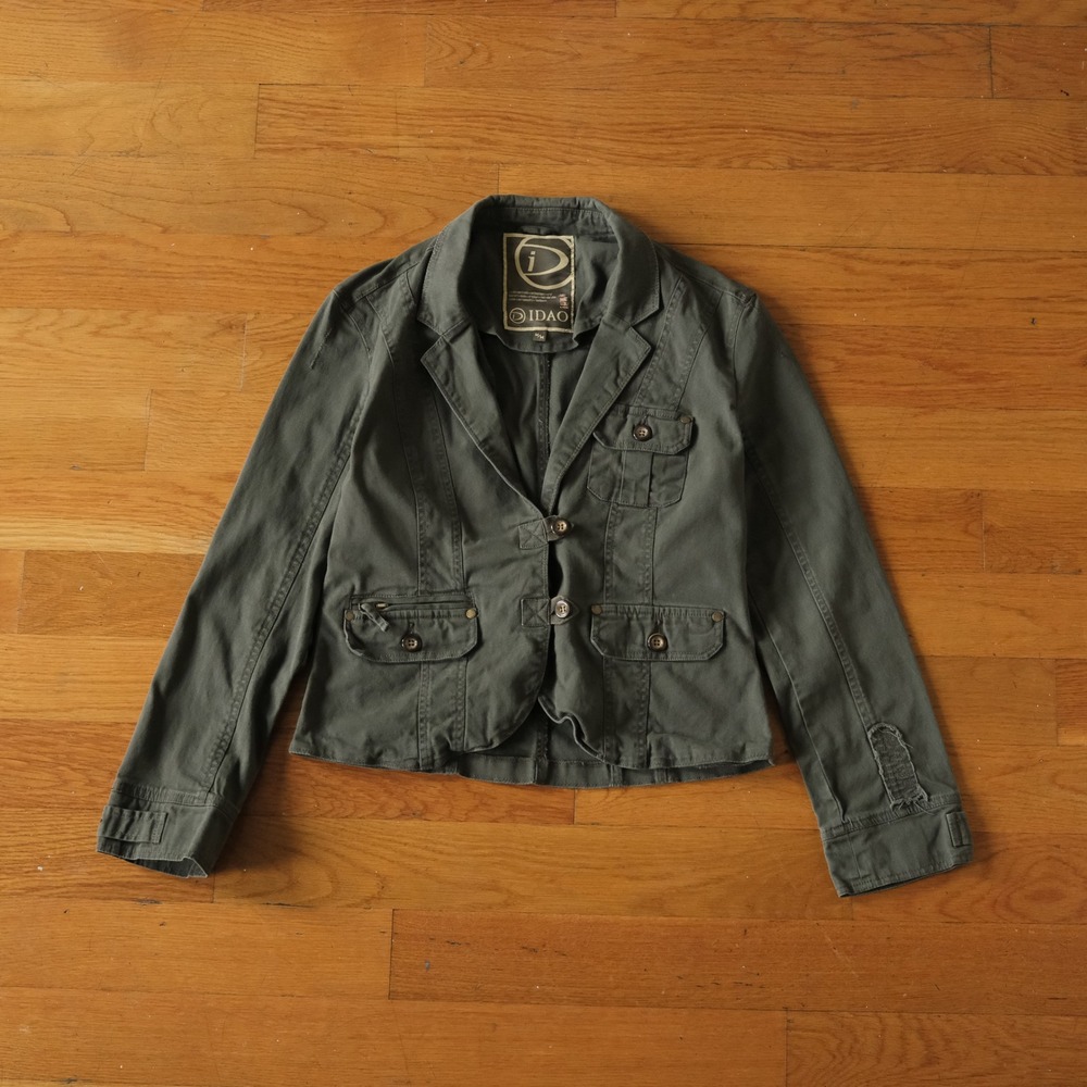 Idao Utility Jacket Womens Green Distressed Button Front Military Field Size M